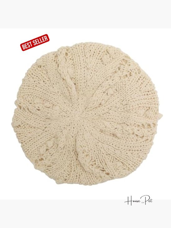 Crochet Beret Hat Handmade Floral Cutout Beanie Slouchy